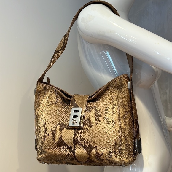 Vintage Python Zip Top Shoulder Bag Adjustable Length Strap - Picture 1 of 16